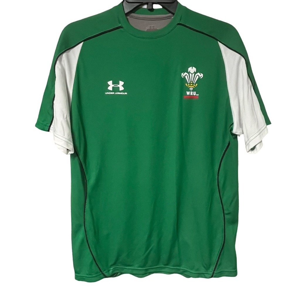 Under Armour Wales Rugby WRU Training Shirt Mens Green White Performance‎ Tee